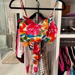 SHEIN Pink and Orange Tie Back Crop Camisole